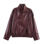 Cropped Leather-Look Bomber Jacket - Leah Partow