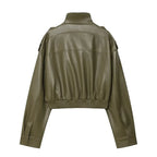 Cropped Faux Leather Bomber Jacket - Leah Partow
