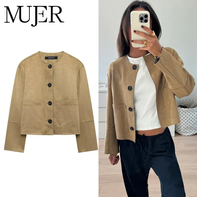 Suede-Like Cropped Jacket - Leah Partow