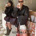 Cropped Leather-Look Bomber Jacket - Leah Partow