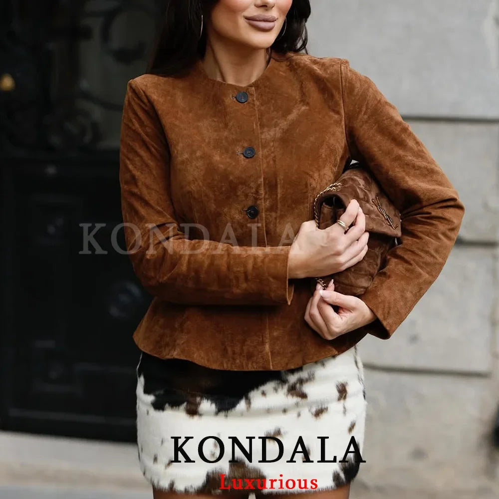 Cropped Suede-Look Button Jacket - Leah Partow