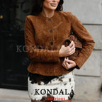 Cropped Suede-Look Button Jacket - Leah Partow