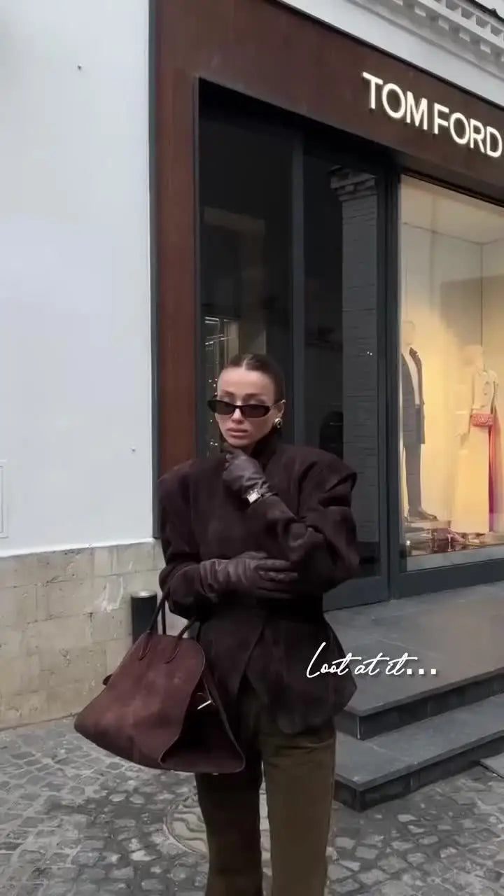 Suede-Look Tailored Blazer Jacket - Leah Partow