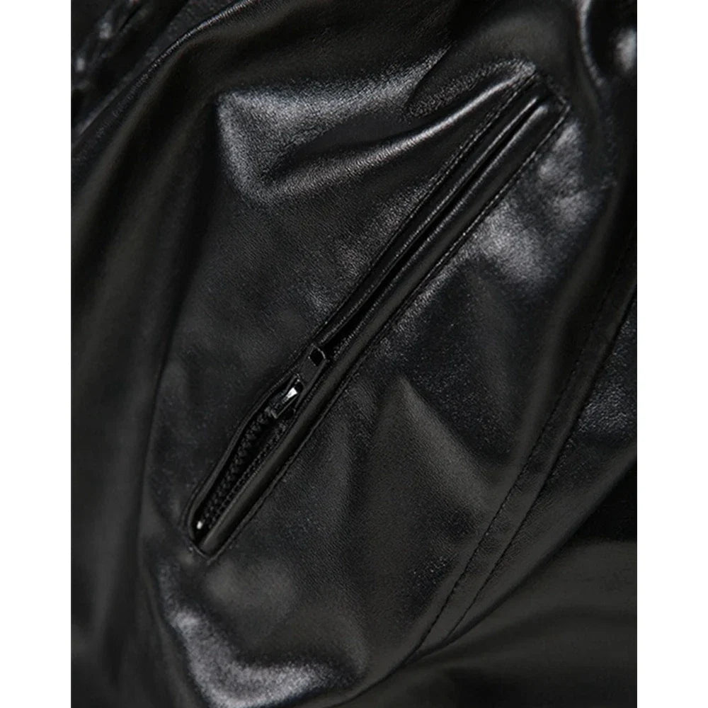 Hooded PU Leather Bomber Jacket - Leah Partow