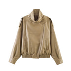 Cropped Faux Leather Moto Bomber Jacket - Leah Partow