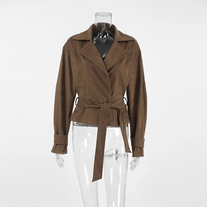 Brown Suede-Like Wrap Jacket - Leah Partow