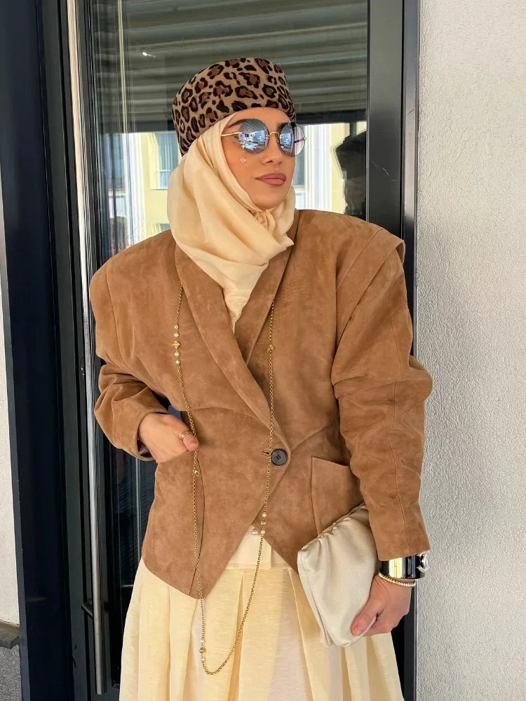 Suede-Look Tailored Blazer Jacket - Leah Partow