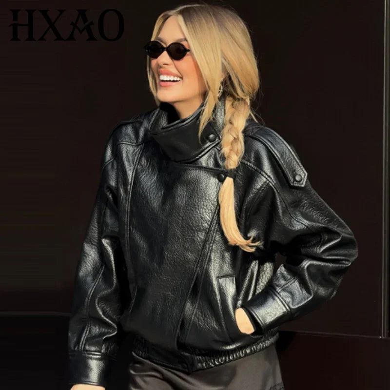 Cropped Leather-Look Bomber Jacket - Leah Partow