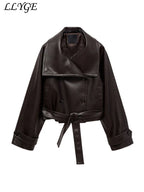 Olive Green Cropped Leather-Look Zip Jacket - Leah Partow