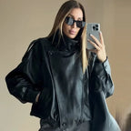 Black Faux Leather Biker Jacket - Leah Partow