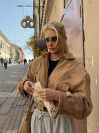Suede-Look Cropped Utility Jacket - Leah Partow