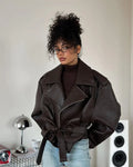 Belted Faux Leather Moto Jacket - Leah Partow
