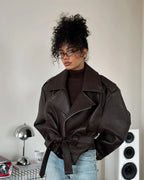 Belted Faux Leather Moto Jacket - Leah Partow