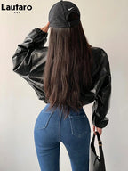 Cropped Crocodile Faux Leather Jacket - Leah Partow