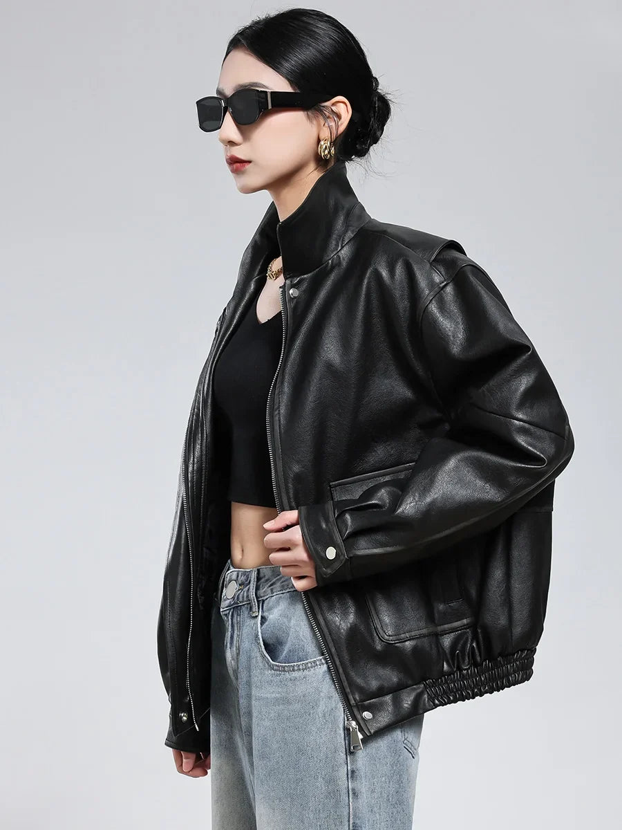 Distressed Faux Leather Utility Jacket - Leah Partow