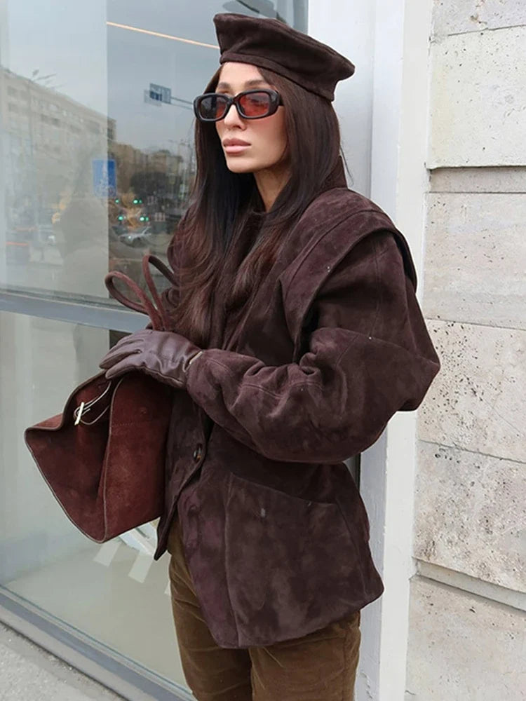 Suede-Look Tailored Blazer Jacket - Leah Partow