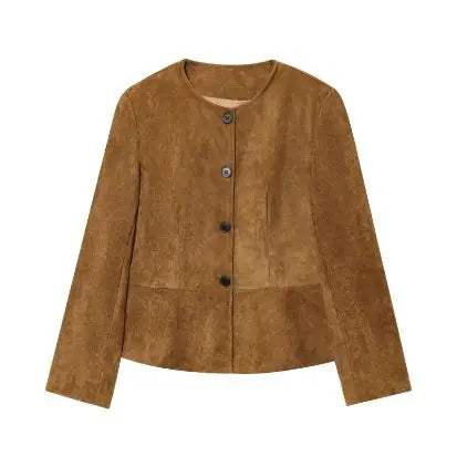 Cropped Suede-Look Button Jacket - Leah Partow