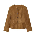 Cropped Suede-Look Button Jacket - Leah Partow