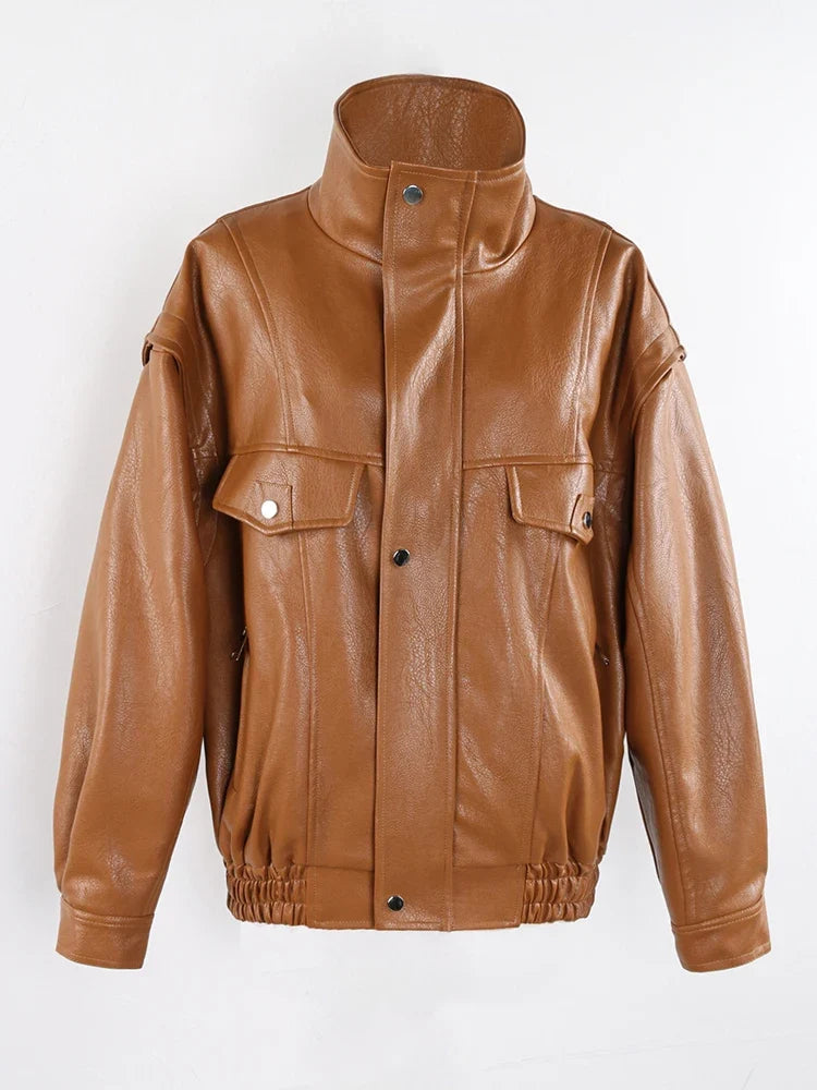 Oversized Faux Leather Utility Jacket - Leah Partow