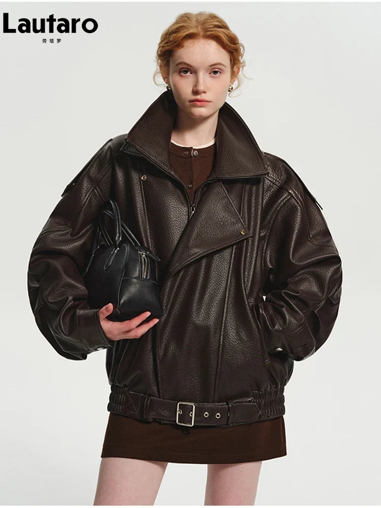 Oversized Faux Leather Moto Jacket - Leah Partow