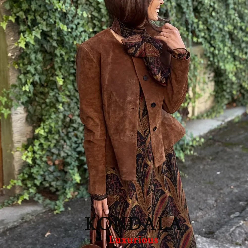 Cropped Suede-Look Button Jacket - Leah Partow