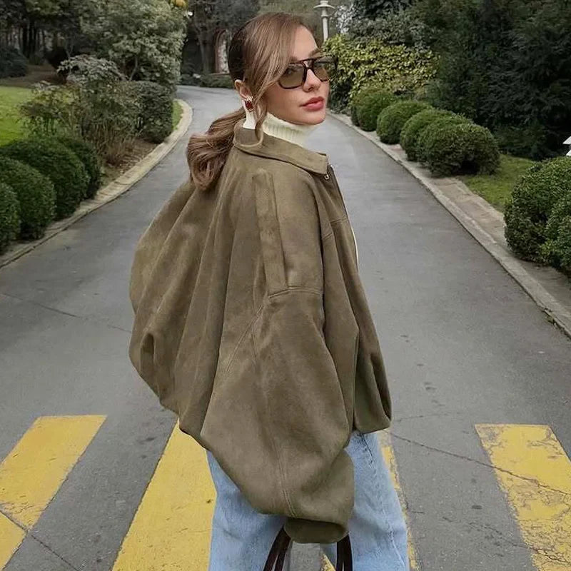 Cropped Suede-Like Bomber Jacket - Leah Partow