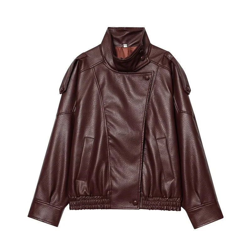 Oversized Faux Leather Bomber Jacket - Leah Partow