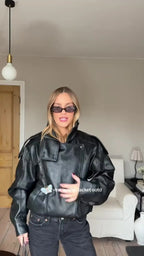 Cropped Faux Leather Bomber Jacket - Leah Partow