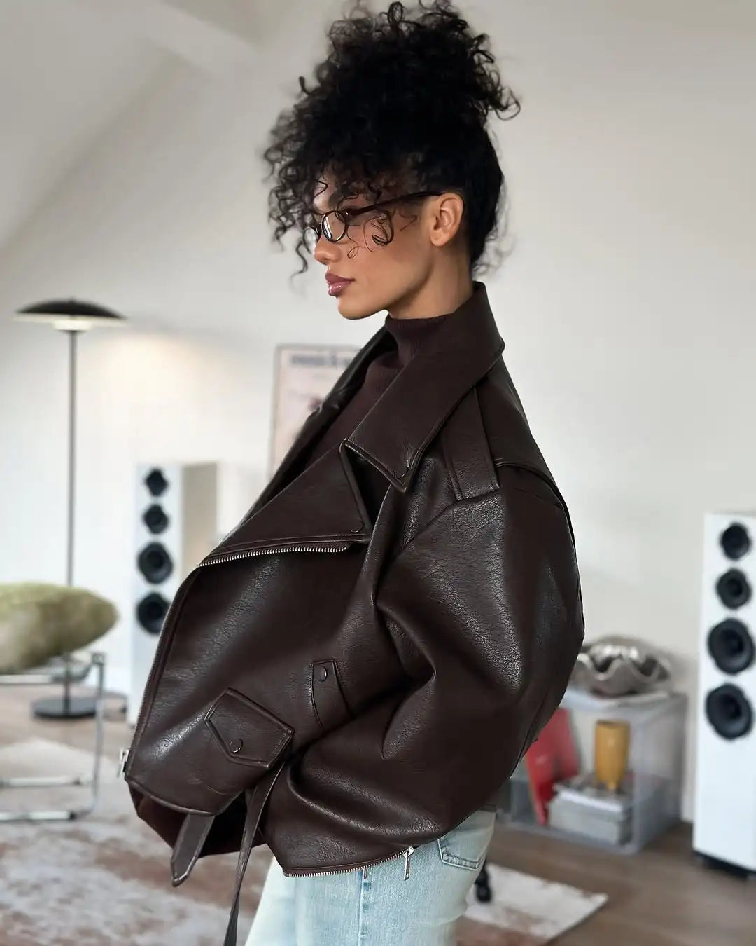 Belted Faux Leather Moto Jacket - Leah Partow