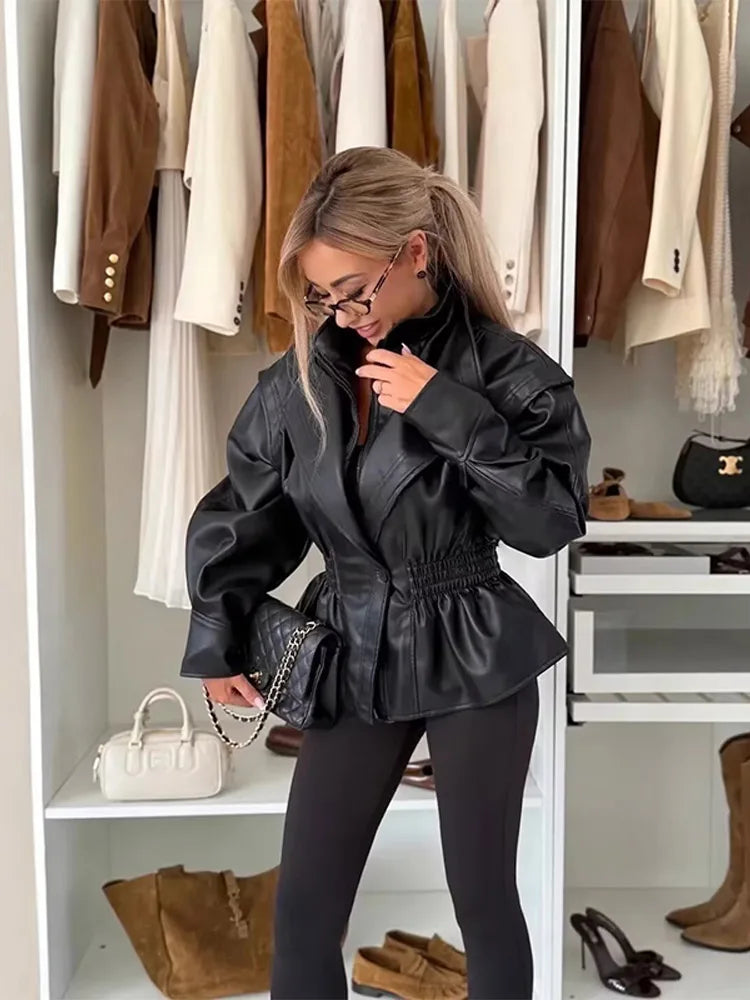 Faux Leather Peplum Jacket - Leah Partow