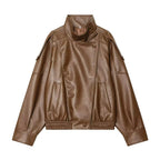 Oversized Faux Leather Stand Collar Jacket - Leah Partow