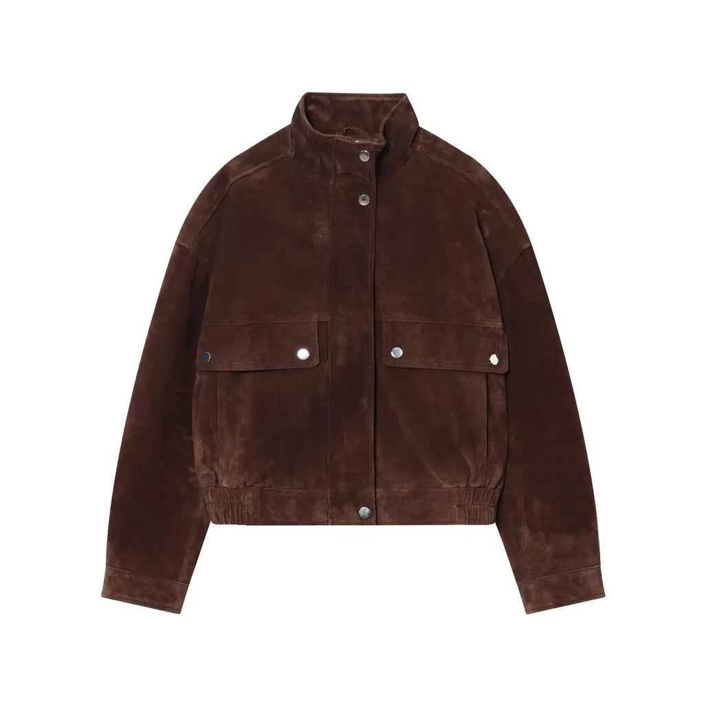 Brown Suede-Like Utility Jacket - Leah Partow