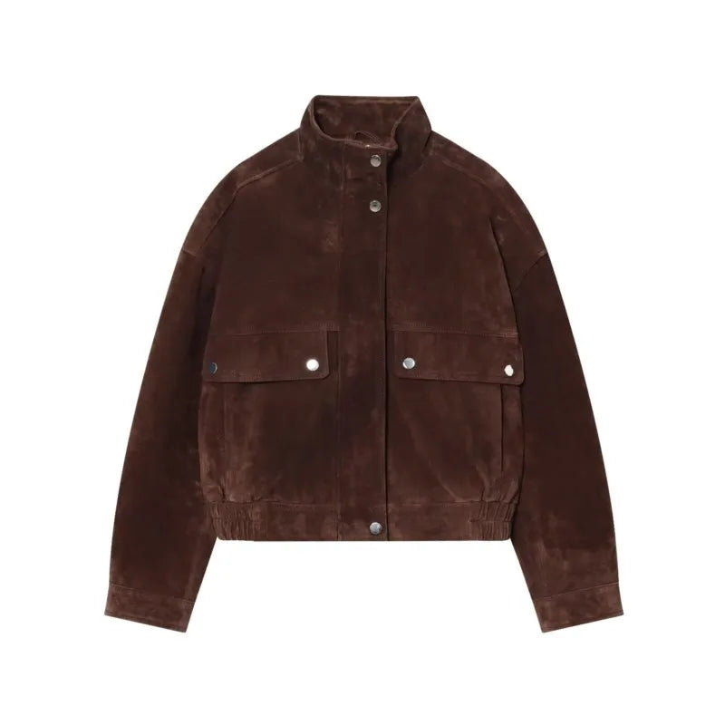 Brown Suede-Like Utility Jacket - Leah Partow