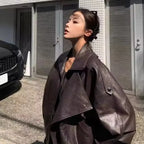 Oversized Faux Leather Biker Jacket - Leah Partow