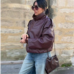 Oversized Faux Leather Bomber Jacket - Leah Partow