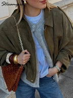 Oversized Suede-Look Bomber Jacket - Leah Partow