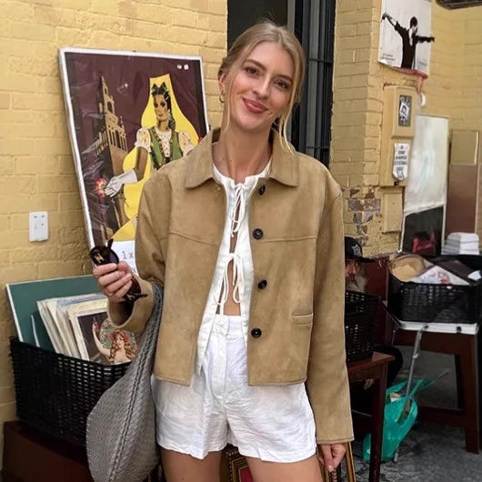 Faux Suede Cropped Utility Jacket - Leah Partow