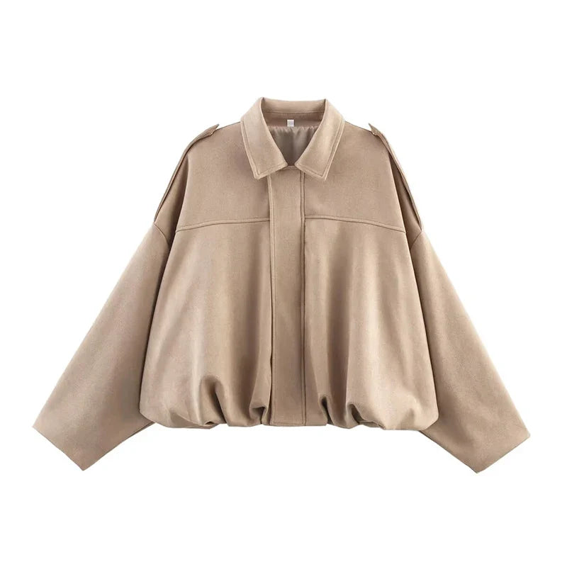 Suede-Like Cropped Bomber Jacket - Leah Partow