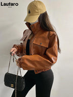 Cropped Crocodile Faux Leather Jacket - Leah Partow