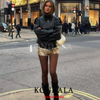 Cropped Leather-Look Bomber Jacket - Leah Partow