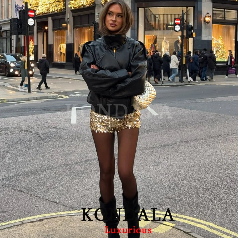 Cropped Leather-Look Bomber Jacket - Leah Partow