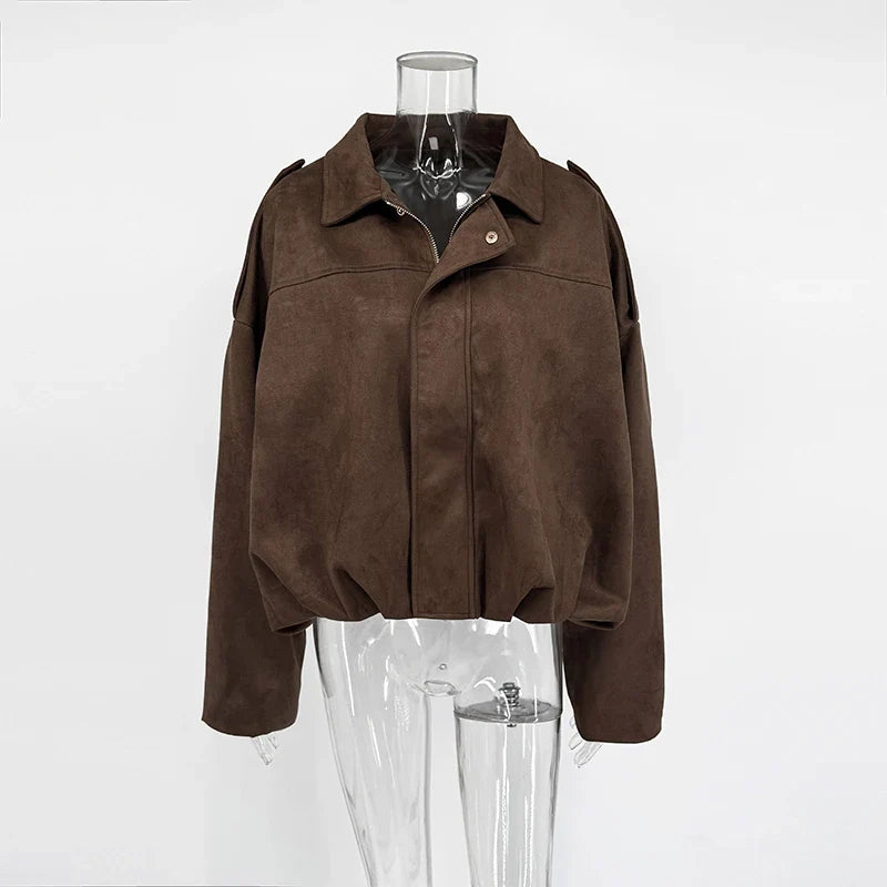 Suede-Like Cropped Bomber Jacket - Leah Partow