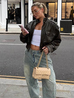 Cropped Faux Leather Bomber Jacket - Leah Partow