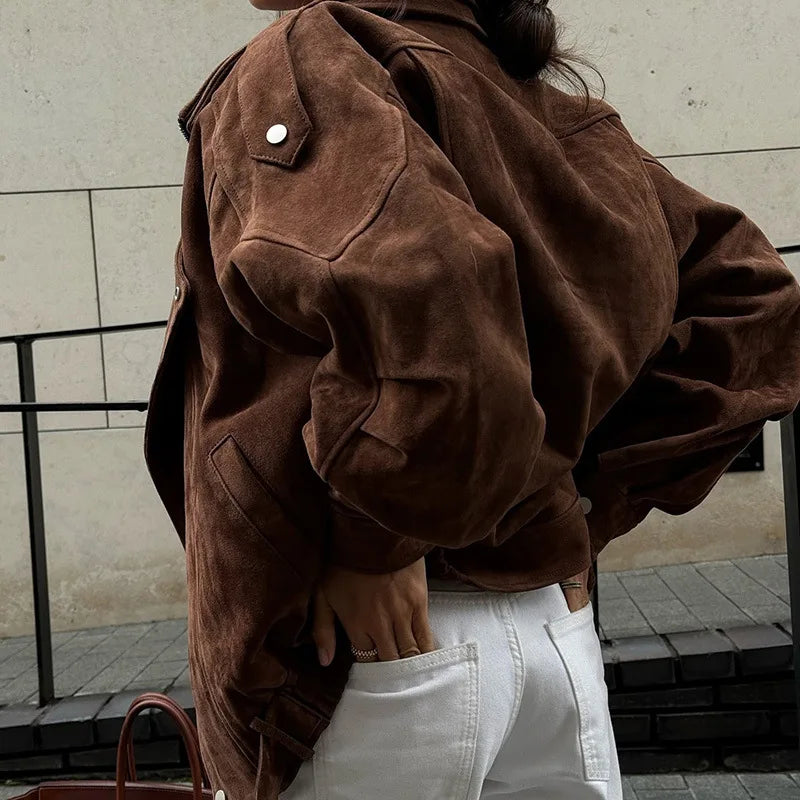 Brown Cropped Moto Jacket - Leah Partow