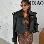 Cropped Faux Leather Moto Jacket - Leah Partow