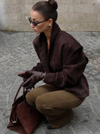 Suede-Look Tailored Blazer Jacket - Leah Partow