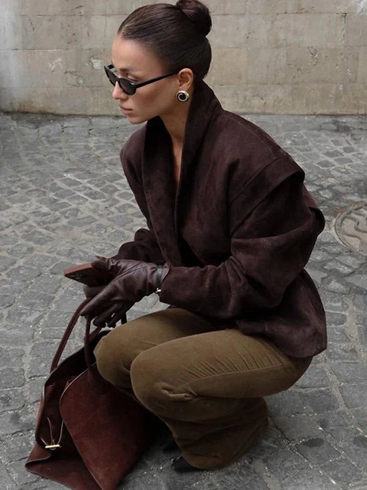 Suede-Look Tailored Blazer Jacket - Leah Partow