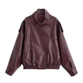 Cropped Faux Leather Moto Bomber Jacket - Leah Partow