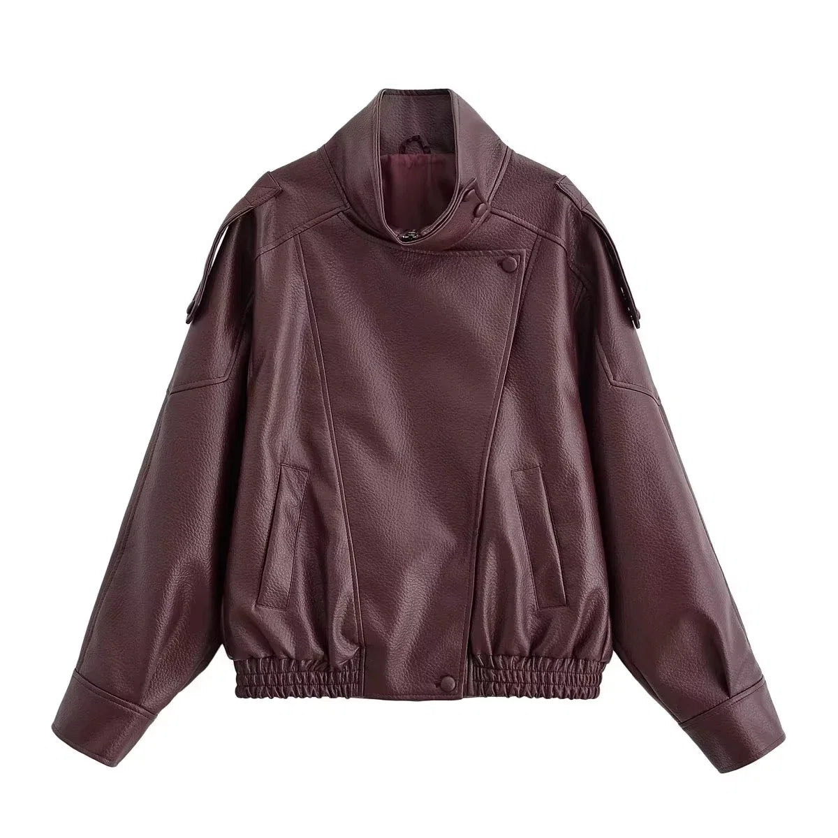 Cropped Faux Leather Moto Bomber Jacket - Leah Partow