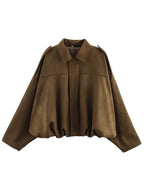 Oversized Suede-Look Bomber Jacket - Leah Partow